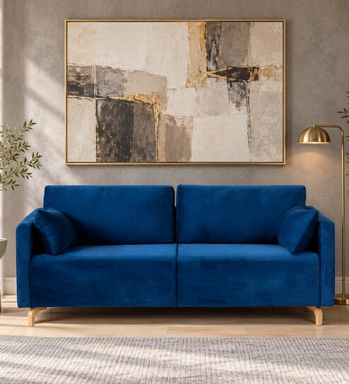 Roma Velvet 3 Seater Sofa In Navy Blue Colour