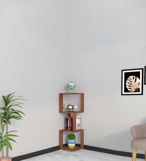 Romana Small Corner Bookshelf in Classic Walnut Finish