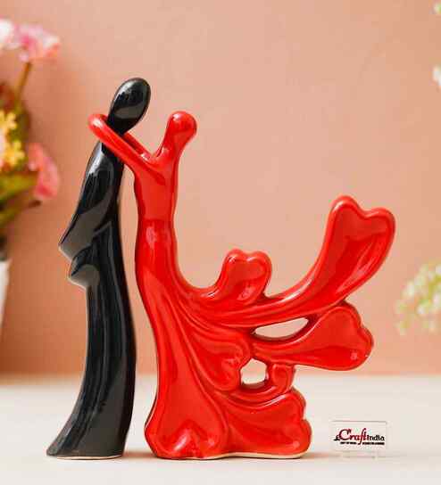 Romantic Hugging Couple Showpiece(Resin, Red Black)|Decorative Loving Couple Statue for Living Room Bedroom Hall Office Desk| Gifts for Anniversary Valentines Day Birthday