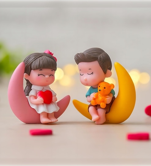 Romantic Couple Miniature On Moon Showpiece Valentine Gift