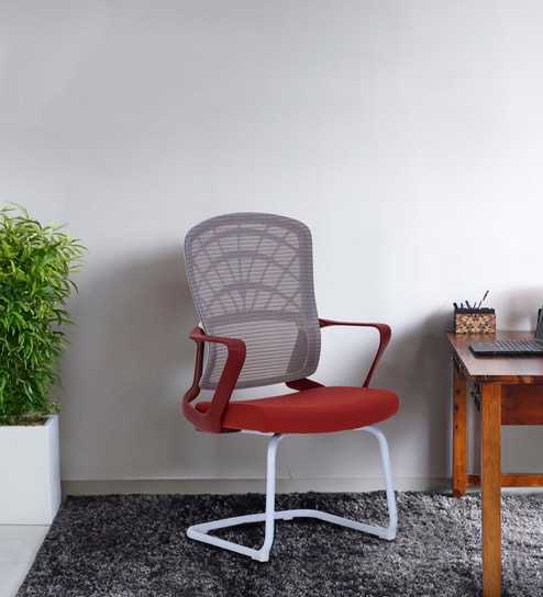 Rome Breathable Guest Chair in Red & Grey Colour