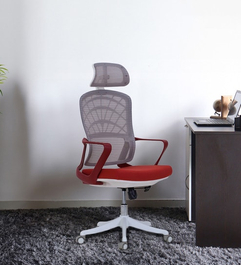 Rome Breathable Mesh Ergonomic Chair in Red & Grey Colour