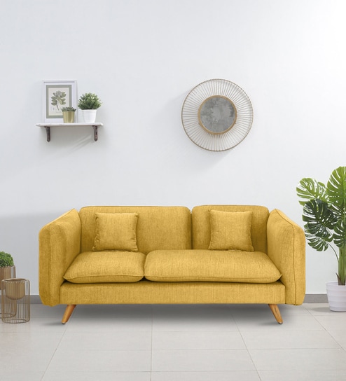 Romina Fabric 3 Seater Sofa in Yellow Colour
