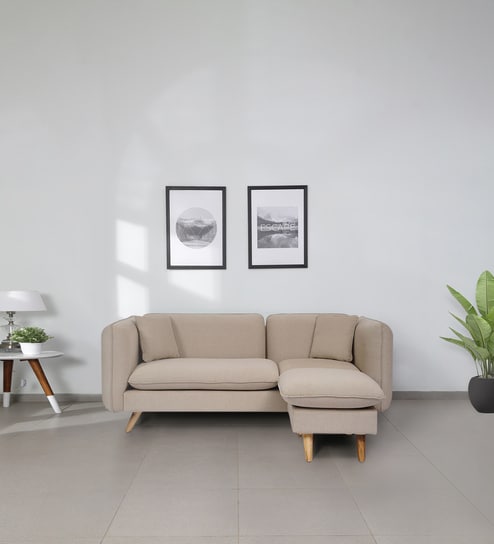 Romina Fabric LHS Sectional Sofa (2 + Lounger) In Beige Colour