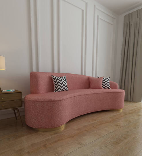 Romona Boucle Fabric 3 Seater Curve Sofa In Plum Peach Colour