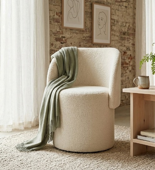 the artment Romy Vanity Chair With Boucle Fabric in White Colour-picture-4