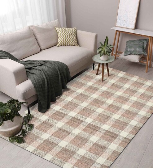Rose Gold Plaid Wool 2X3 Hand-Tufted Carpet