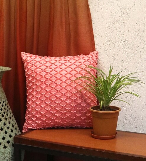 Rose Pink 100% Polyester  Technique 16X16 inch Single Cushion Covers by Zeba