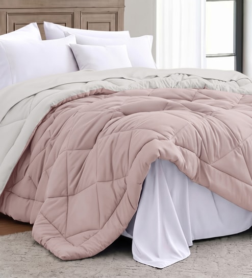 Rose Pink Polycotton Solid 350 GSM Double Bed Reversible Quilted Comforter