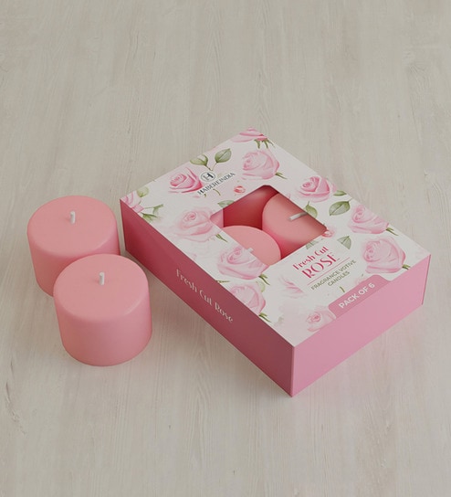 Set Of 6 Pink Wax Rose Scented Candle For Relaxation And Gifting