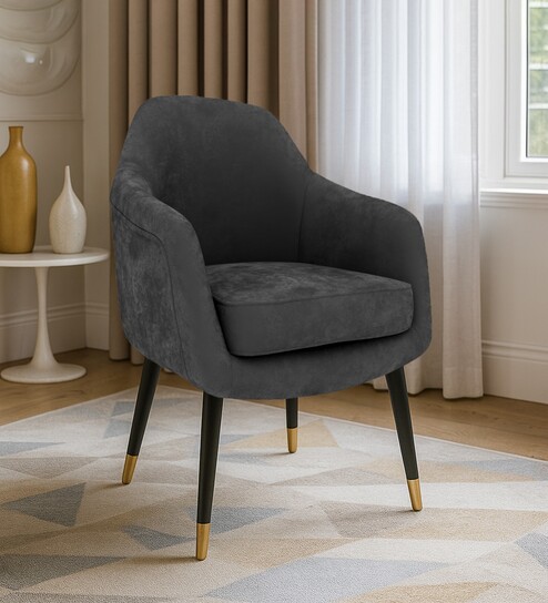 Roselle Suede Accent Chair in Dark Grey Colour