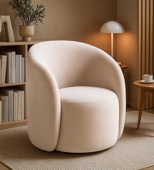 Rosemont Velvet Fabric Lounge Chair in Cream Color