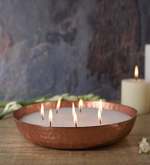 Roshni Brown Iron Scented Wax Filled Urli Candle