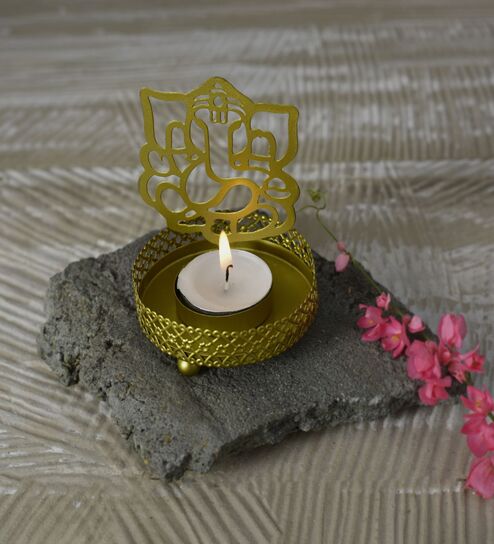 Roshni Ganesh Gold Iron T-Light Holder by Citilites