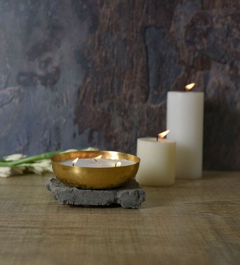 Roshni Gold Iron Scented Wax Filled Urli Candle