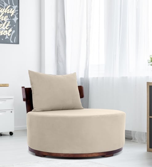Rosseate Sheesham Wood Slipper Chair In Beige Color