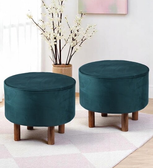 Rosslyn Ottoman Set Of 2 In Turquoise Sea Colour
