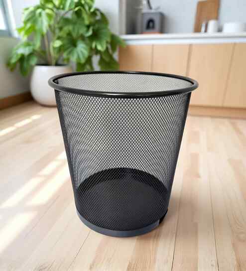 Round Ash Grey Metal Mesh Dustbin, Modern Breathable Waste Basket