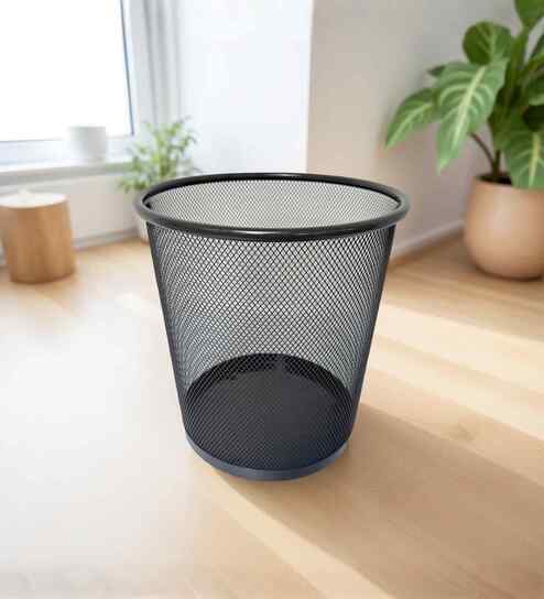 Round Ash Grey Metal Mesh Dustbin, Modern Breathable Waste Basket