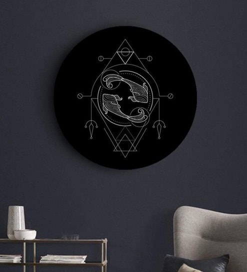 Round Black Black And White Geometry Zodiac Canvas Art Print By The Artment