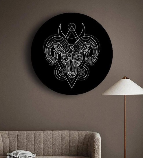 Round Black Black And White Geometry Zodiac Canvas Art Print By The Artment