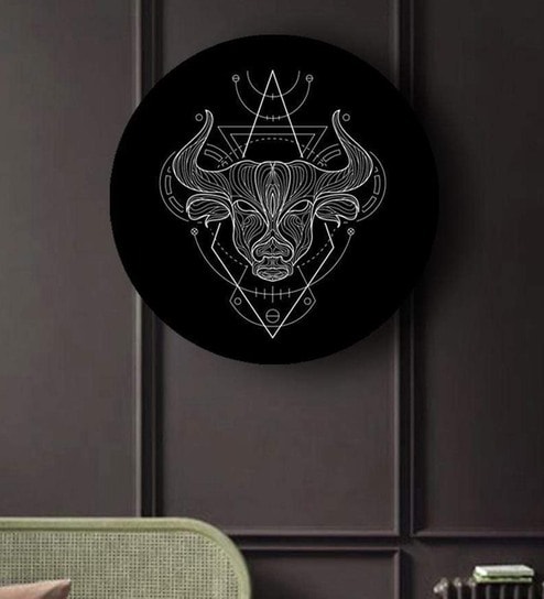 Round Black Black And White Geometry Zodiac Canvas Art Print By The Artment