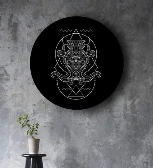 Round Black Black And White Geometry Zodiac Canvas Art Print By The Artment