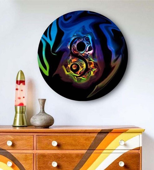 Round Blue Abstract Yin And Yang Canvas Art Print By The Artment