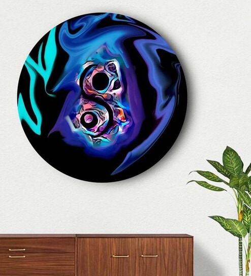 Round Blue Abstract Yin And Yang Canvas Art Print By The Artment