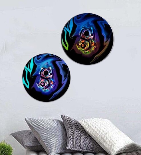 Round Blue Abstract Yin And Yang Canvas Set Of 2 Art Print By The Artment
