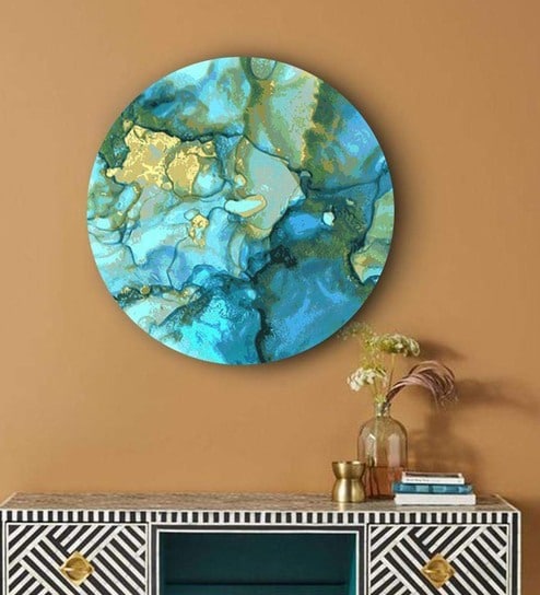 Round Blue Enchanting Marble Canvas Art Print By The Artment