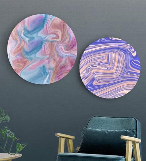 Round Blue Exuberant Lines Canvas Set Of 2 Art Print By The Artment