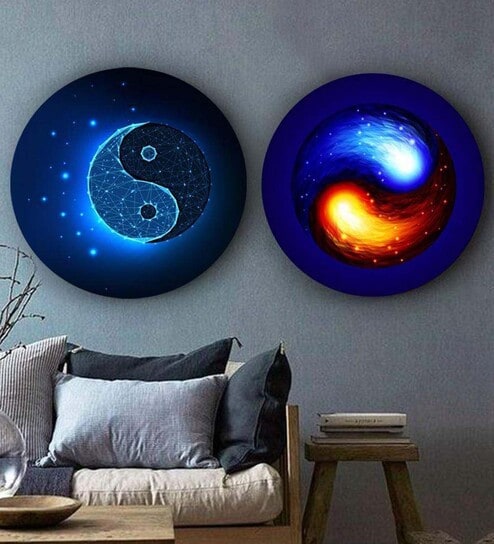 Round Blue In The Spirit Of Yin And Yang Canvas Set Of 2 Art Print By The Artment