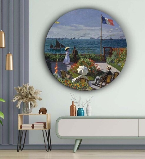 Round Blue Monet'S Visit To Sainte-Adresse Canvas Art Print By The Artment