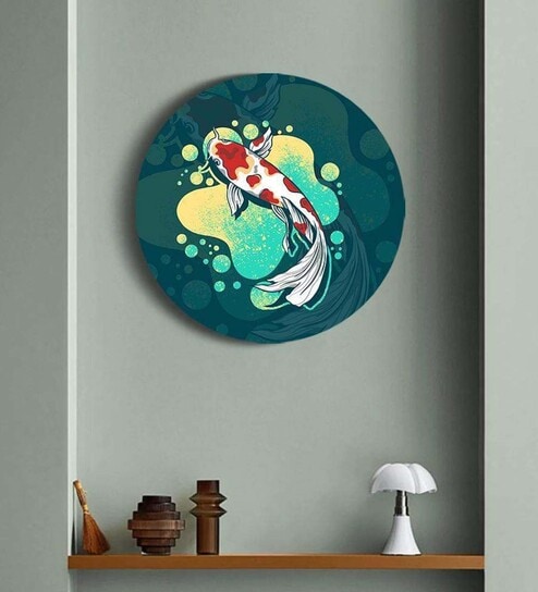 Round Blue Prized Koi Pond Canvas Art Print By The Artment