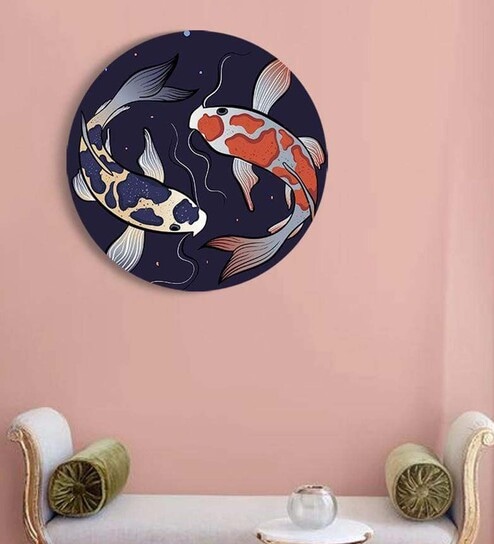 Round Blue Prized Koi Pond Canvas Art Print By The Artment
