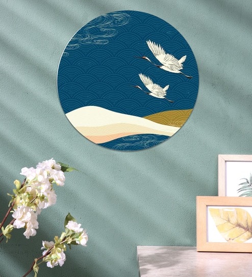 Round Blue Swans In Flight Canvas Art Print By The Artment