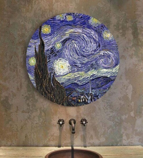 Round Blue The Starry Night - Famous Art Canvas Art Print By The Artment