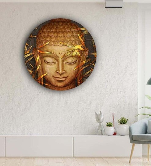 Round Brown Buddha'S Peaceful Features Art Print By The Artment
