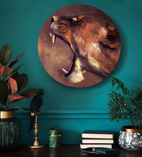 Round Brown Fierce Lion And Lioness Canvas Art Print By The Artment