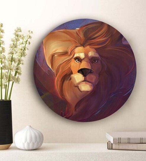 Round Brown Fierce Lion And Lioness Canvas Art Print By The Artment