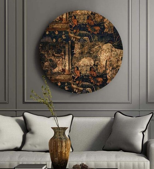 Round Brown Stories On The Cave Wall Canvas Art Print By The Artment