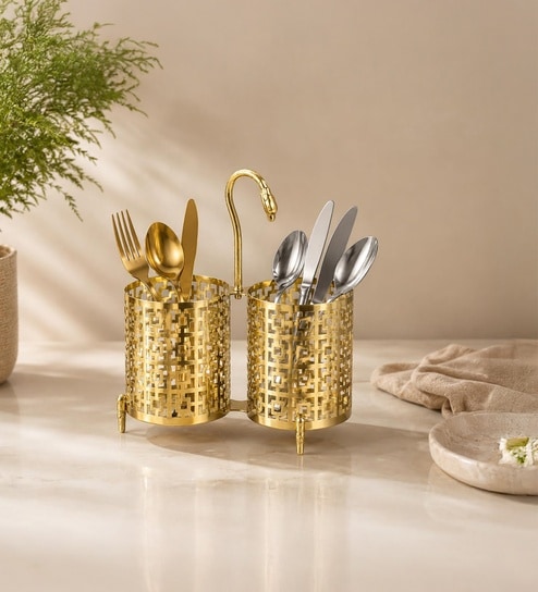 Gold Round Cutlery Holder