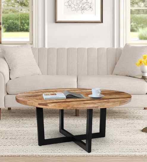 Giffy Round Coffee Table in Oak Finish