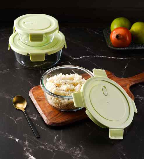 Round Glass Lunch Box With 3 Different Size