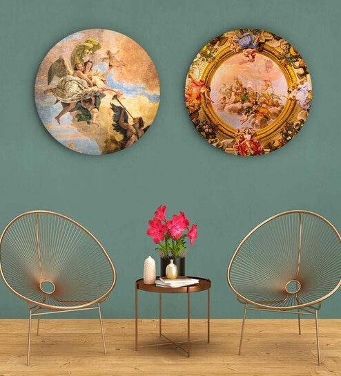 Round Gold Palazzo Pepoli Detailed Ceiling Canvas Set Of 2 Art Print By The Artment