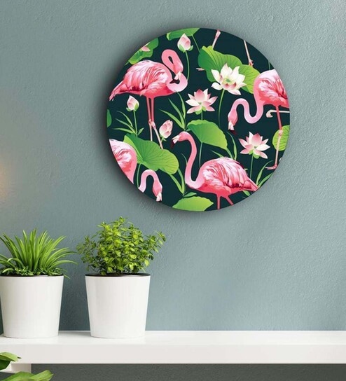 Round Green Feet Up Flamingos Canvas Art Print By The Artment