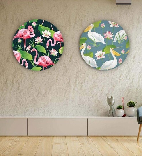 Round Green Feet Up Flamingos Canvas Set Of 2 Art Print By The Artment