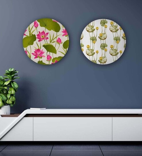 Round Green Lotus Of A Fresh Mind Canvas Set Of 2 Art Print By The Artment