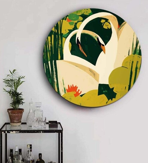 Round Green Pair Of Mute Swans Canvas Art Print By The Artment